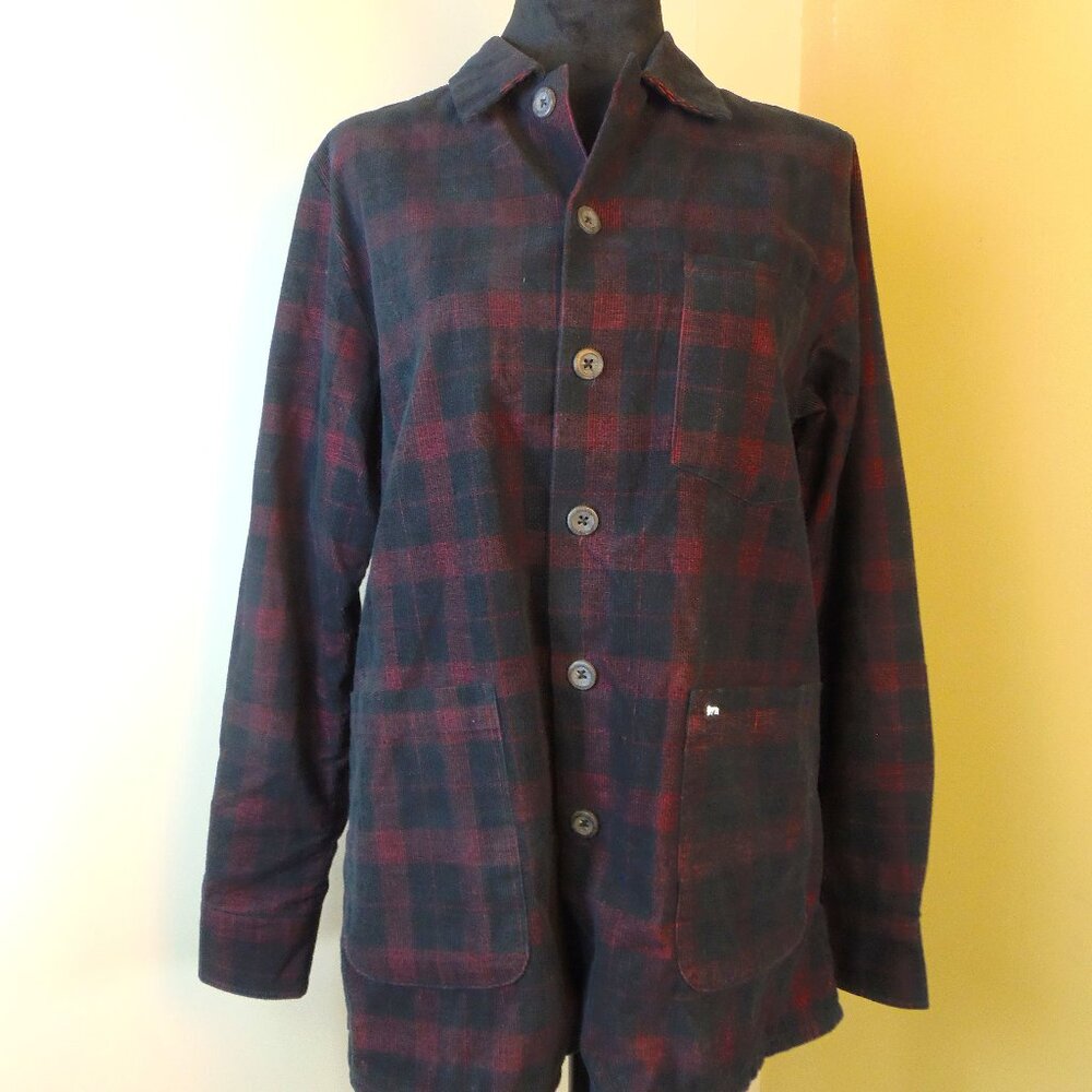 Peau De Loup Ladie's SZ 4 Buffalo Plaid Button Up Top Upcycled Cotton